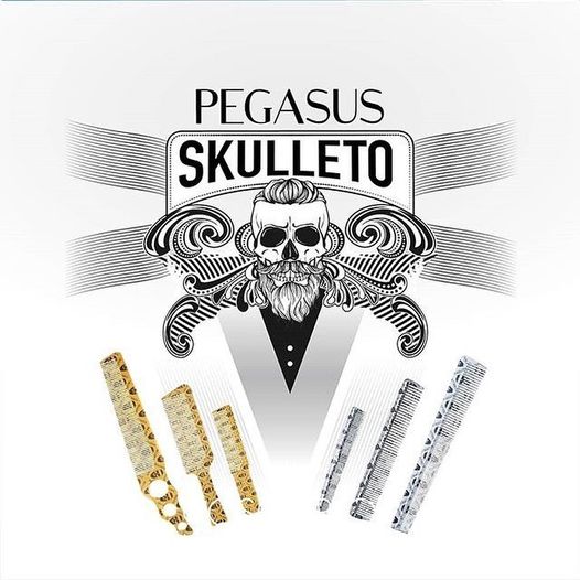 Pegasus Skulleto 201, 7in Hard Rubber Hair Detangling/Trimmer Comb, Handmade, Seamless, Smooth Edges, Anti Static, Heat and Chemically Resistant, Wet Hair, Everyday Grooming Comb | Peines de goma dura - Gold