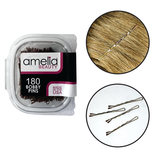 Amelia Beauty Professional Quality Brown Bobby Pins, Made in USA, 180 Count, 2" Long, Strong Grip, Durable Plastic Tips, Comfortable All-Day Wear