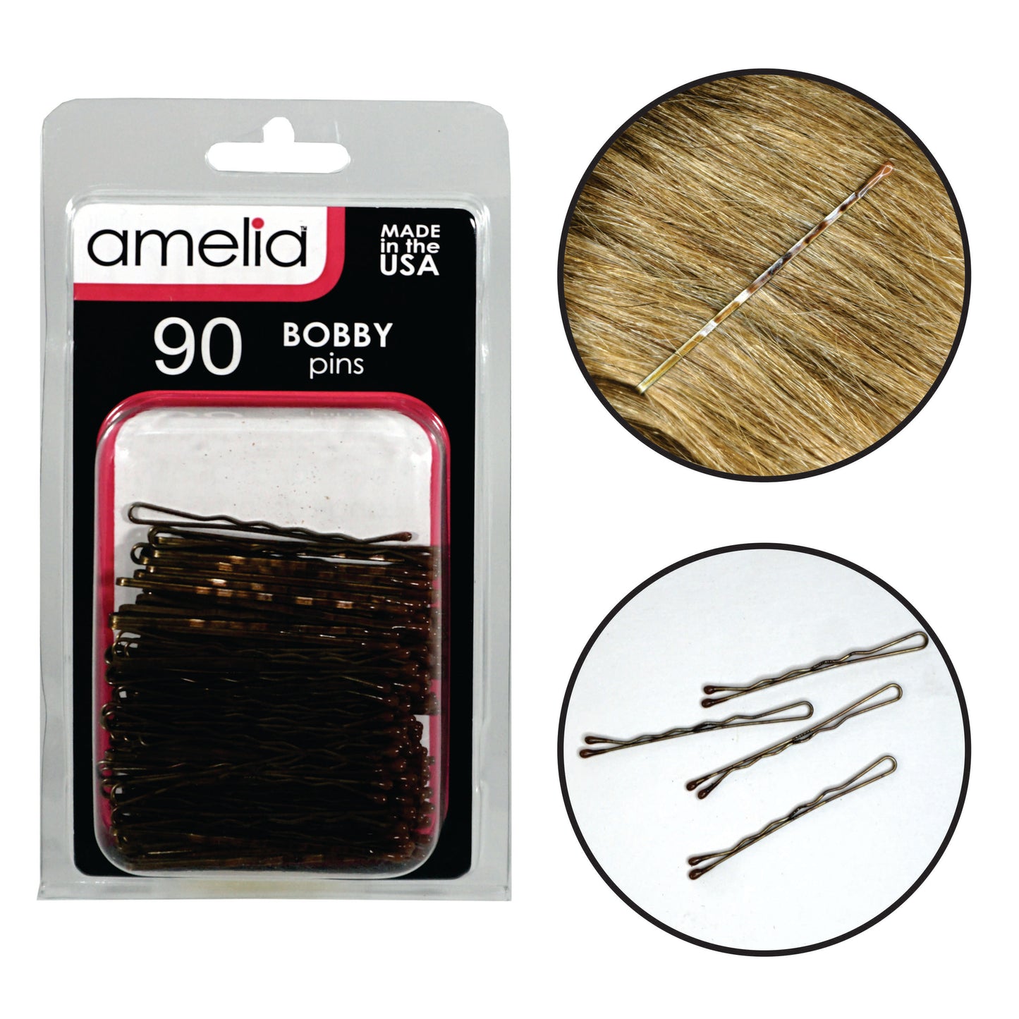 90 Brown Bobby Pins – 2" Professional Quality, Made in USA, Durable with Long-Lasting Grip