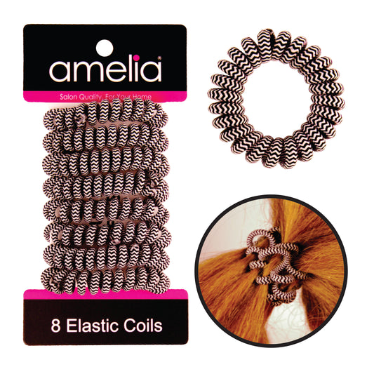 Amelia Beauty, 8 Small Fabric Wrapped Elastic Hair Coils, 1.75in Diameter Spiral Hair Ties, Gentle on Hair, Strong Hold and Minimizes Dents and Creases, White with Black Stripe