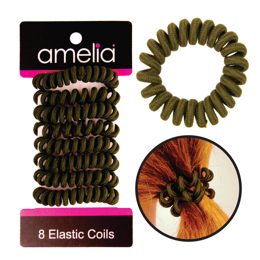 Amelia Beauty, 8 Small Fabric Wrapped Elastic Hair Coils, 1.75in Diameter Spiral Hair Ties, Gentle on Hair, Strong Hold and Minimizes Dents and Creases, Hunter Green