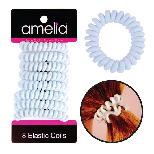 Amelia Beauty, 8 Small Fabric Wrapped Elastic Hair Coils, 1.75in Diameter Spiral Hair Ties, Gentle on Hair, Strong Hold and Minimizes Dents and Creases, Light Blue