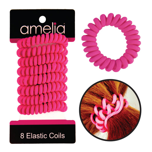 Amelia Beauty, 8 Small Fabric Wrapped Elastic Hair Coils, 1.75in Diameter Spiral Hair Ties, Gentle on Hair, Strong Hold and Minimizes Dents and Creases, Magenta