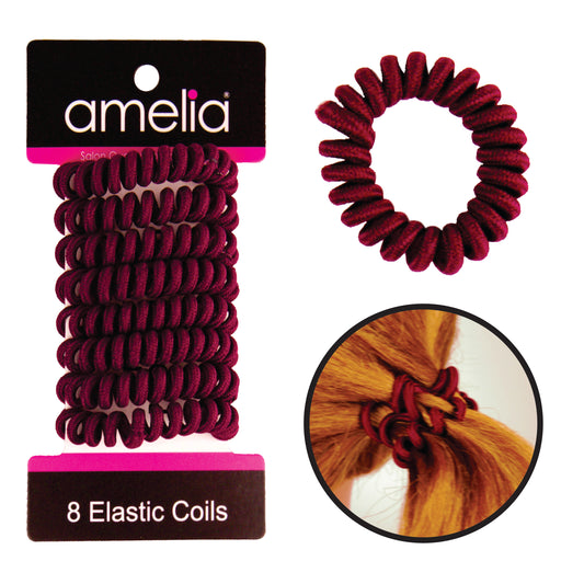 Amelia Beauty, 8 Small Fabric Wrapped Elastic Hair Coils, 1.75in Diameter Spiral Hair Ties, Gentle on Hair, Strong Hold and Minimizes Dents and Creases, Maroon