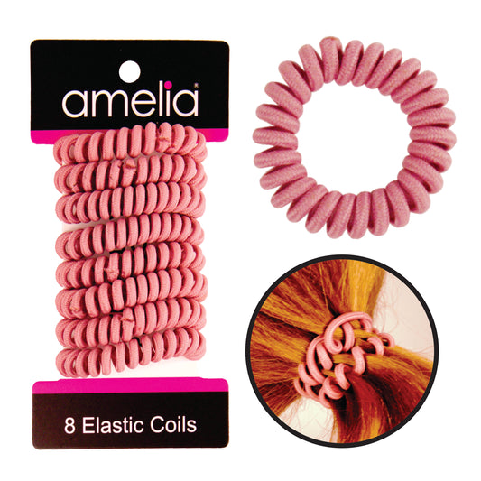 Amelia Beauty, 8 Small Fabric Wrapped Elastic Hair Coils, 1.75in Diameter Spiral Hair Ties, Gentle on Hair, Strong Hold and Minimizes Dents and Creases, Mauve