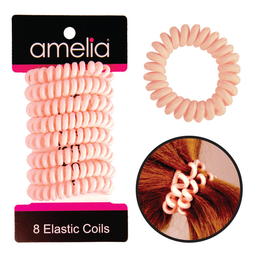 Amelia Beauty, 8 Small Fabric Wrapped Elastic Hair Coils, 1.75in Diameter Spiral Hair Ties, Gentle on Hair, Strong Hold and Minimizes Dents and Creases, Pink