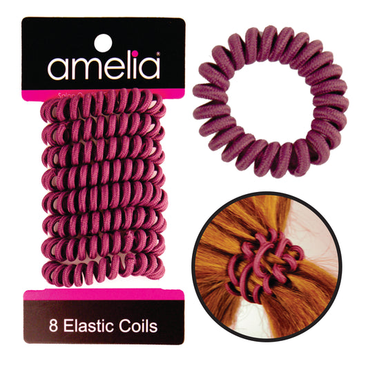 Amelia Beauty, 8 Small Fabric Wrapped Elastic Hair Coils, 1.75in Diameter Spiral Hair Ties, Gentle on Hair, Strong Hold and Minimizes Dents and Creases, Plum