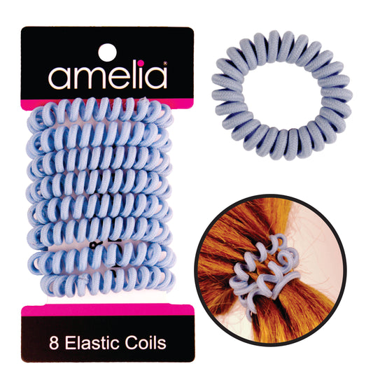 Amelia Beauty, 8 Small Fabric Wrapped Elastic Hair Coils, 1.75in Diameter Spiral Hair Ties, Gentle on Hair, Strong Hold and Minimizes Dents and Creases, Sky Blue