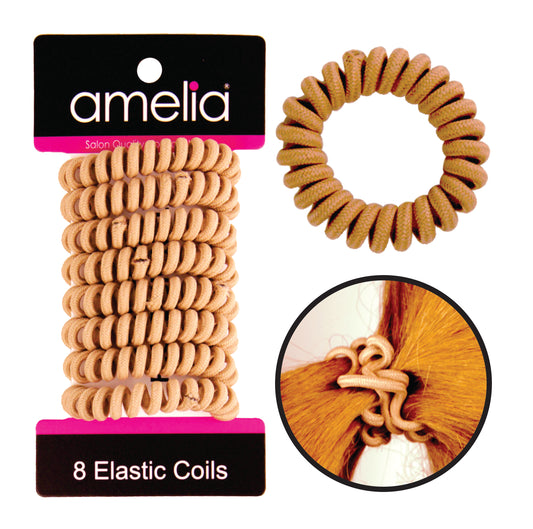 Amelia Beauty, 8 Small Fabric Wrapped Elastic Hair Coils, 1.75in Diameter Spiral Hair Ties, Gentle on Hair, Strong Hold and Minimizes Dents and Creases, Tan