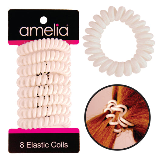 Amelia Beauty, 8 Small Fabric Wrapped Elastic Hair Coils, 1.75in Diameter Spiral Hair Ties, Gentle on Hair, Strong Hold and Minimizes Dents and Creases, White