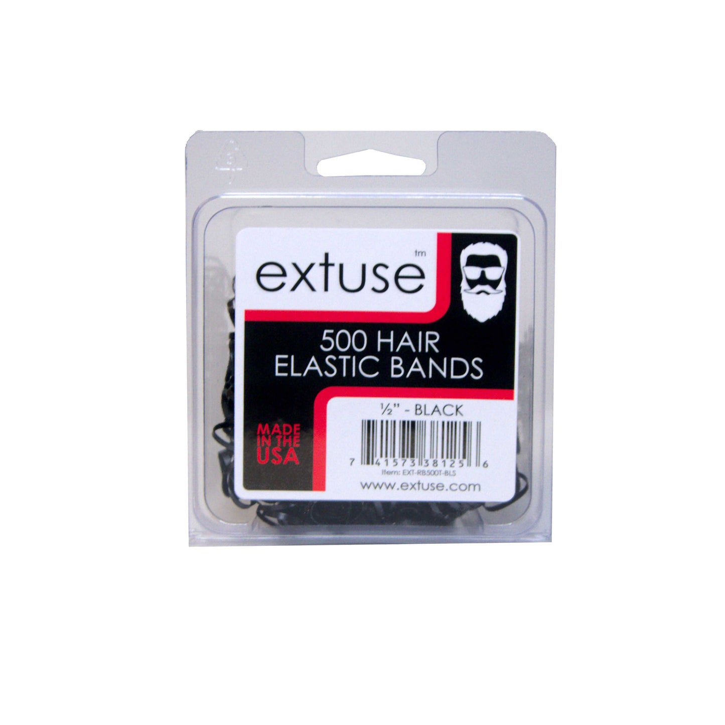 Extuse | 1/2in, Black, Tangle Free Elastic Pony Tail Holders | Made in USA, Ideal for Beards, Braids, Twists and Ponytails. For All People. Pain Free, Snag Free, Easy Off | 500 Pack