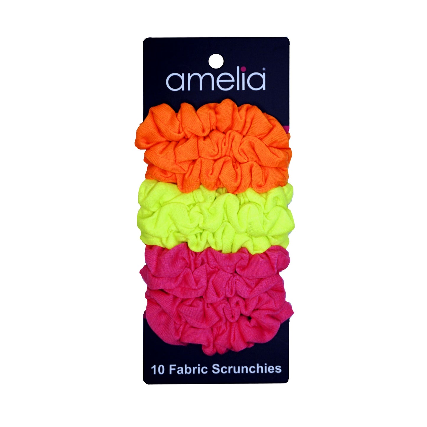 Amelia Beauty, Medium Neon Jersey Scrunchies, 2.5in Diameter, Gentle on Hair, Strong Hold, No Snag, No Dents or Creases. 10 Pack