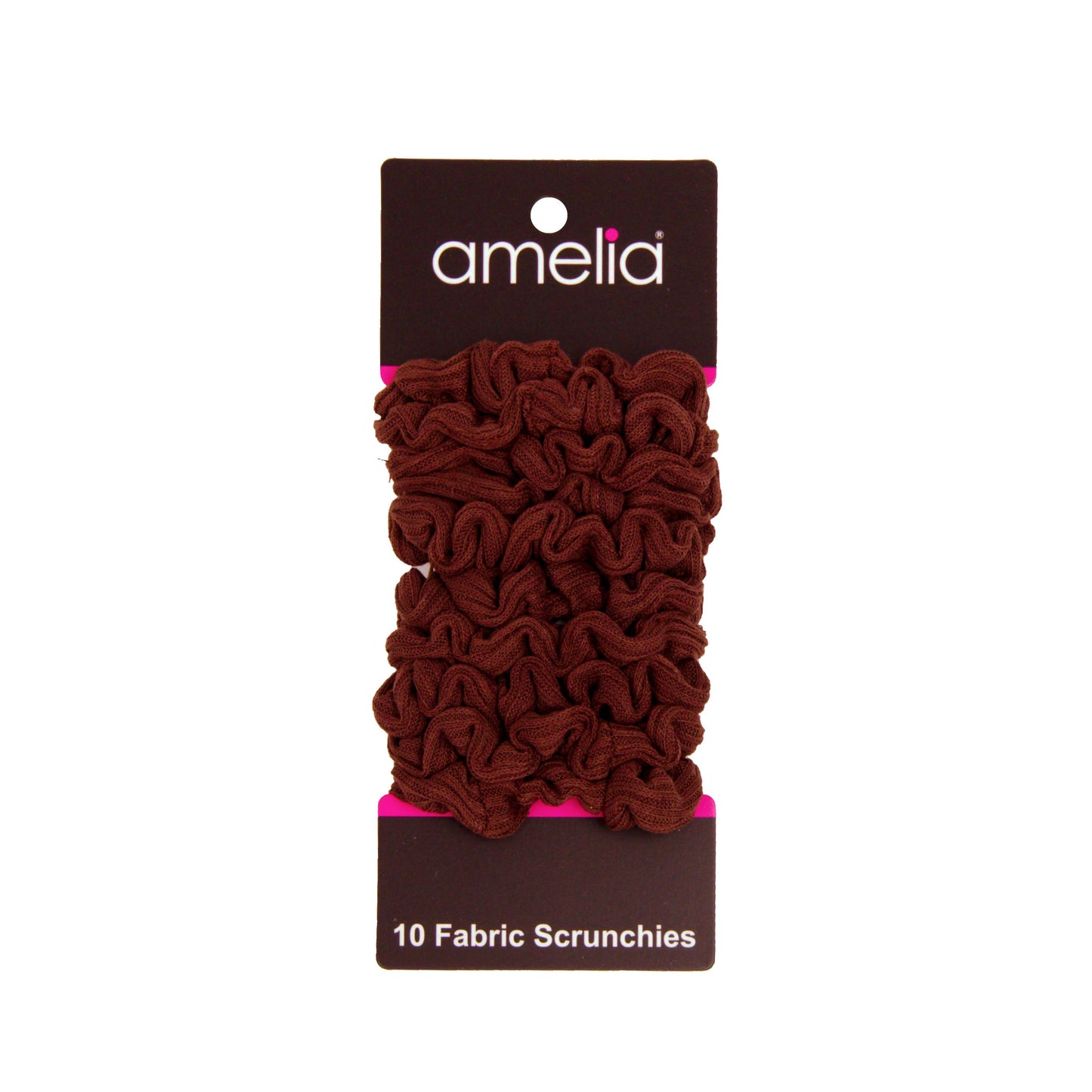 Amelia Beauty, Medium Brown Ribbed Scrunchies, 2.5in Diameter, Gentle on Hair, Strong Hold, No Snag, No Dents or Creases. 10 Pack