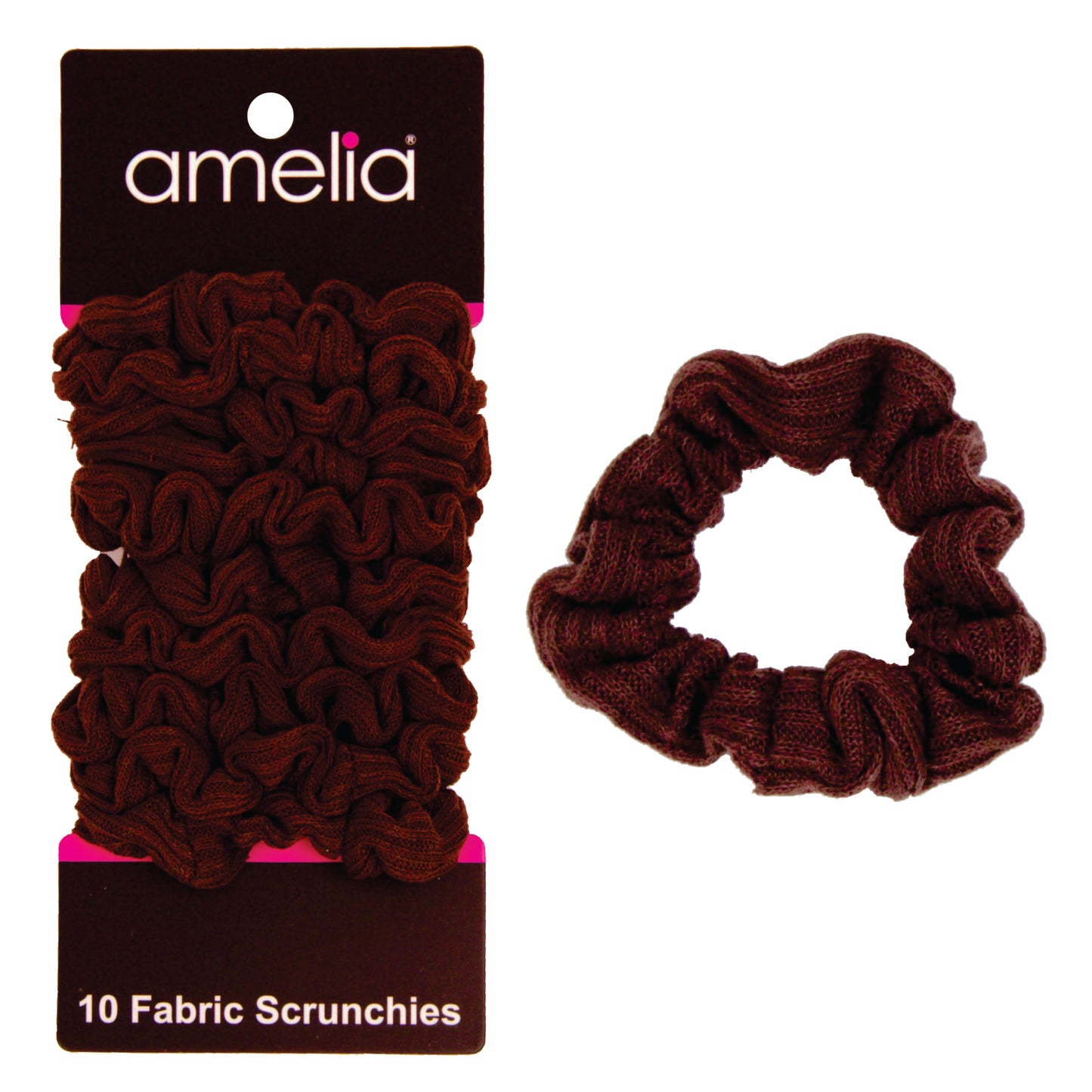 Amelia Beauty, Medium Brown Ribbed Scrunchies, 2.5in Diameter, Gentle on Hair, Strong Hold, No Snag, No Dents or Creases. 10 Pack