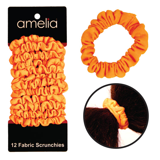 Amelia Beauty, Neon Orange Jersey Scrunchies, 2.25in Diameter, Gentle on Hair, Strong Hold, No Snag, No Dents or Creases. 12 Pack