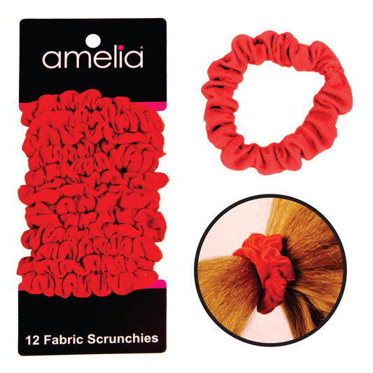 Amelia Beauty, Red Jersey Scrunchies, 2.25in Diameter, Gentle on Hair, Strong Hold, No Snag, No Dents or Creases. 12 Pack