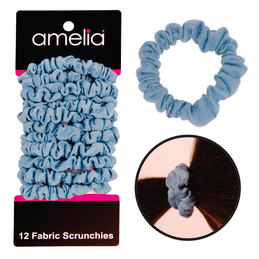 Amelia Beauty, Sky Jersey Scrunchies, 2.25in Diameter, Gentle on Hair, Strong Hold, No Snag, No Dents or Creases. 12 Pack