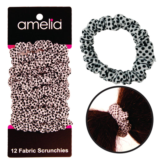 Amelia Beauty, White/Black Stripe Jersey Scrunchies, 2.25in Diameter, Gentle on Hair, Strong Hold, No Snag, No Dents or Creases. 12 Pack