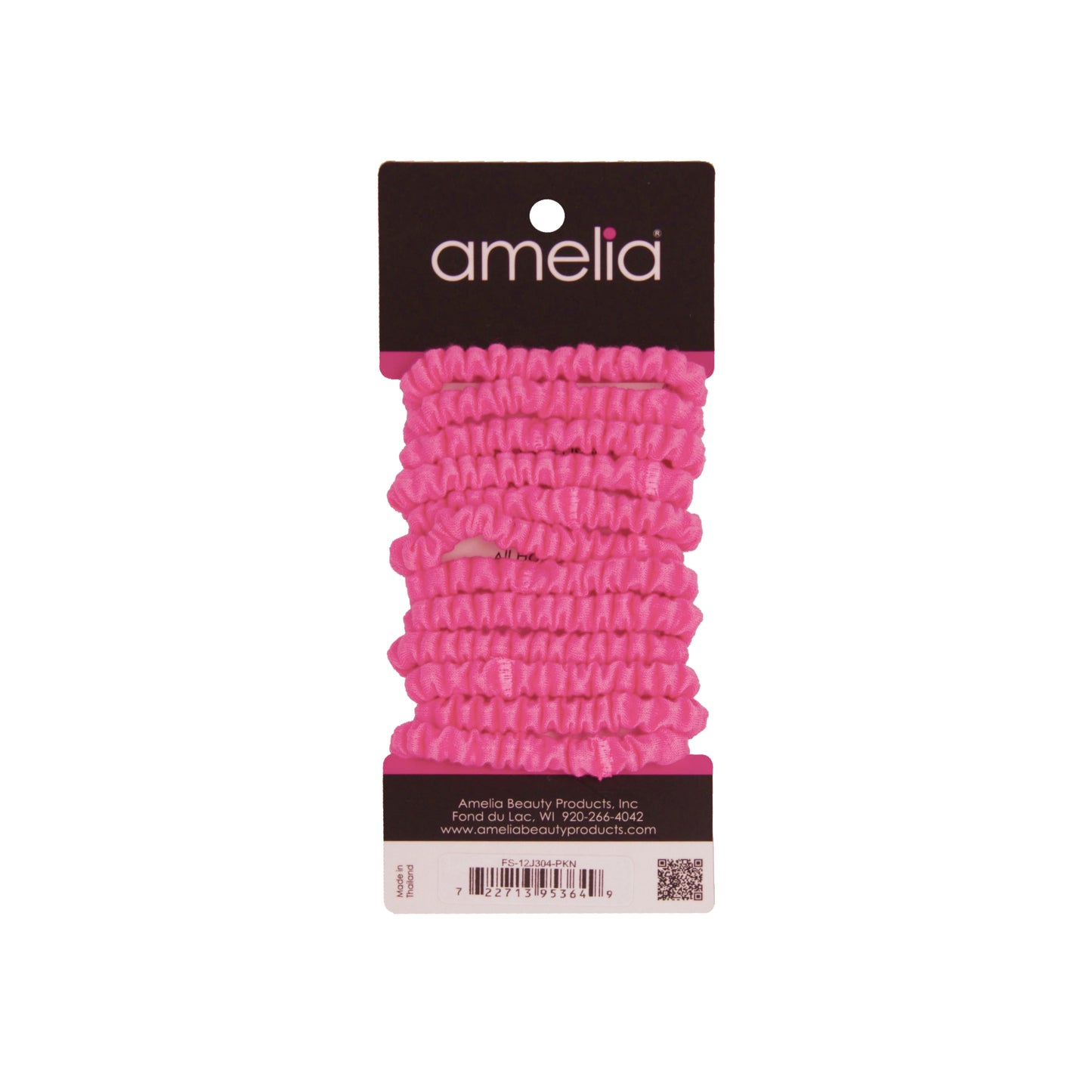 Amelia Beauty, Neon Pink Skinny Jersey Scrunchies, 2.125in Diameter, Gentle on Hair, Strong Hold, No Snag, No Dents or Creases. 12 Pack