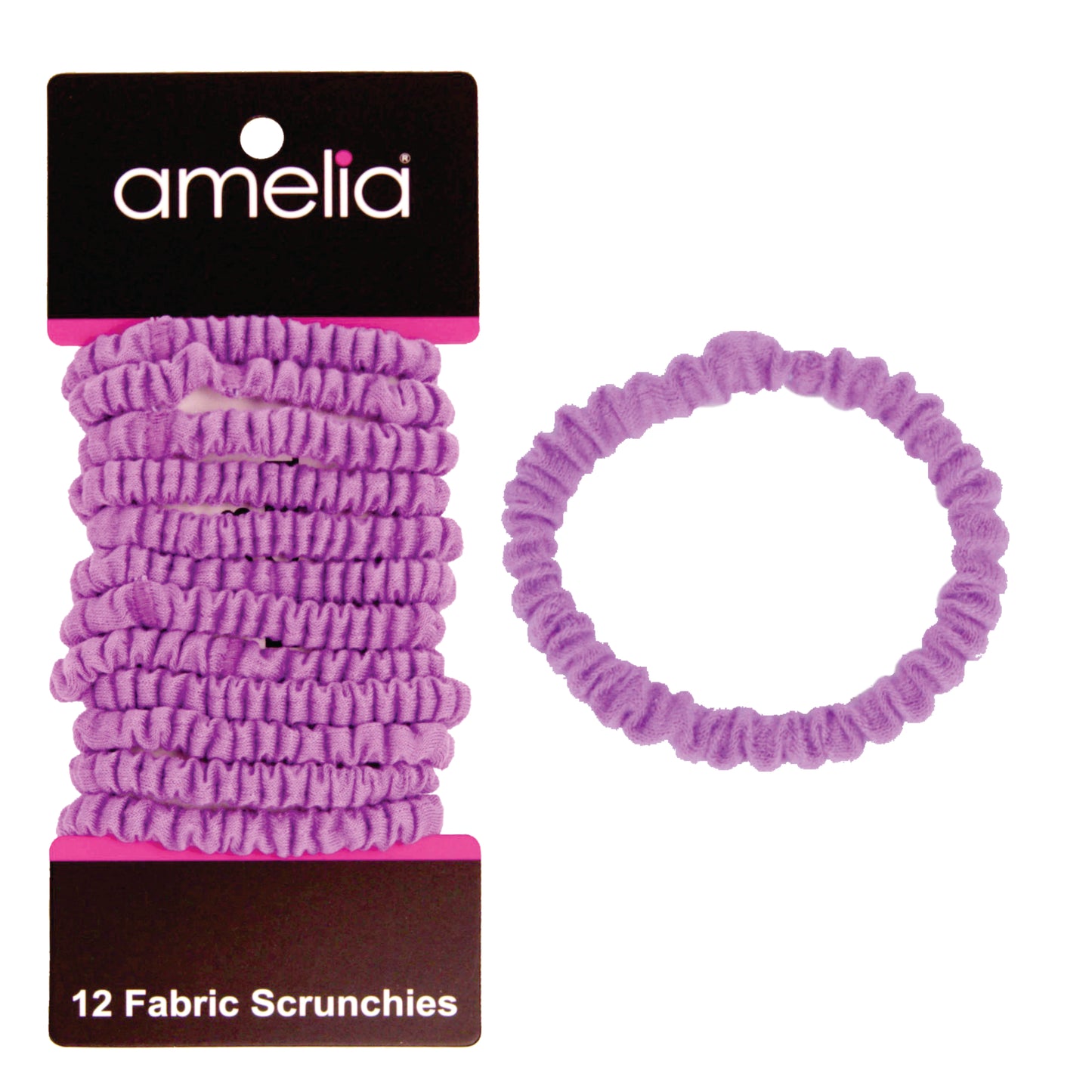 Amelia Beauty, Purple Skinny Jersey Scrunchies, 2.125in Diameter, Gentle on Hair, Strong Hold, No Snag, No Dents or Creases. 12 Pack