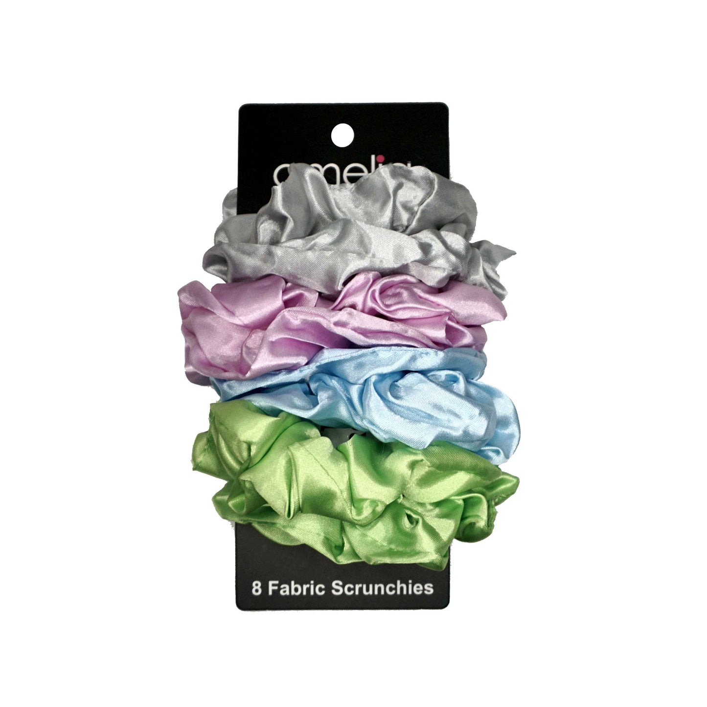 Amelia Beauty Products, Pastel Mix Satin Scrunchies, 3.5in Diameter, Gentle on Hair, Strong Hold, No Snag, No Dents or Creases. 8 Pack