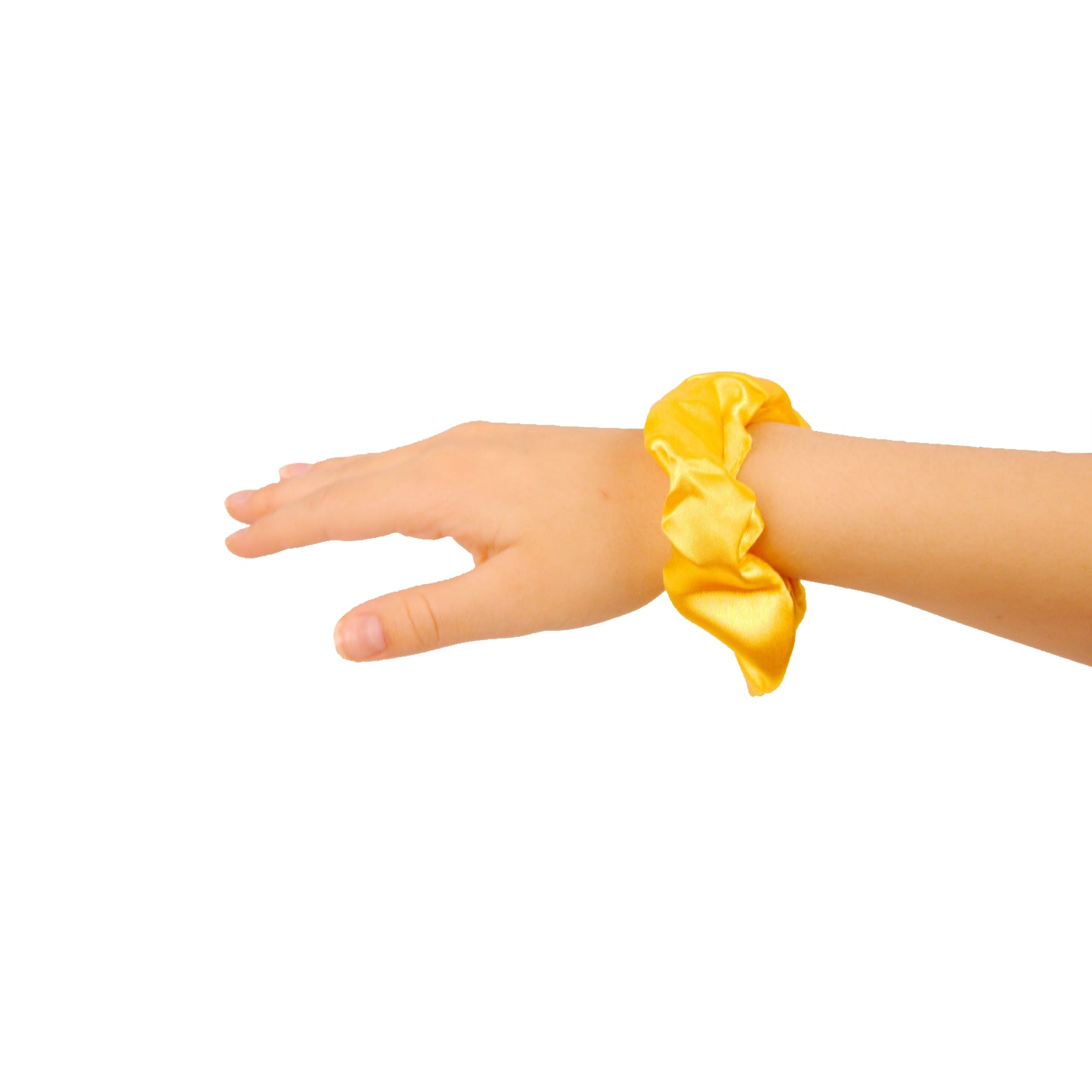 Amelia Beauty Products, Yellow Satin Scrunchies, 3.5in Diameter, Gentle on Hair, Strong Hold, No Snag, No Dents or Creases. 8 Pack