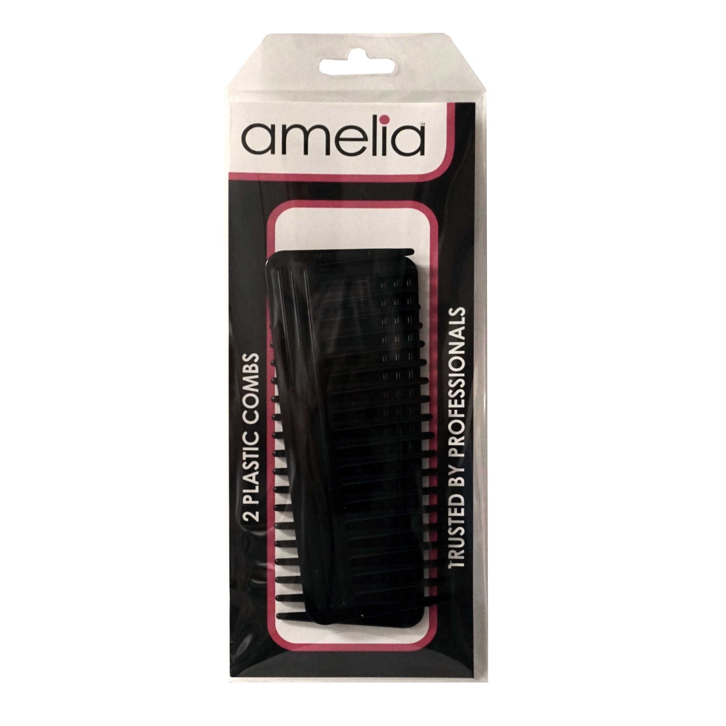 Amelia Beauty, 6in Black Plastic Wide Tooth Detangling Rake Comb, Made in USA, Professional Grade Comb,  Portable Salon Barber Shop Black Everyday Styling Rake Comb Hair Styling Tool, 6"x2.25", 2 Pack