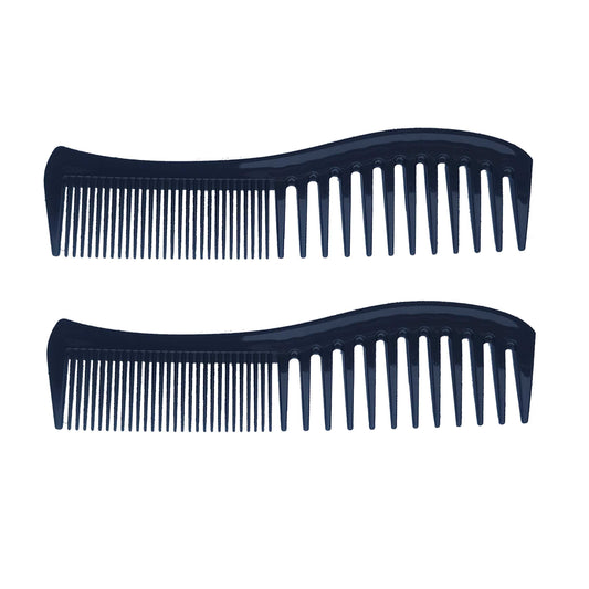 Amelia Beauty, 8in Black Plastic Detangling Wave Comb, Made in USA, Professional Grade Comb,  Portable Salon Barber Shop Black Everyday Styling Rake Comb Hair Styling Tool, 7.5"x 2", 2 Pack