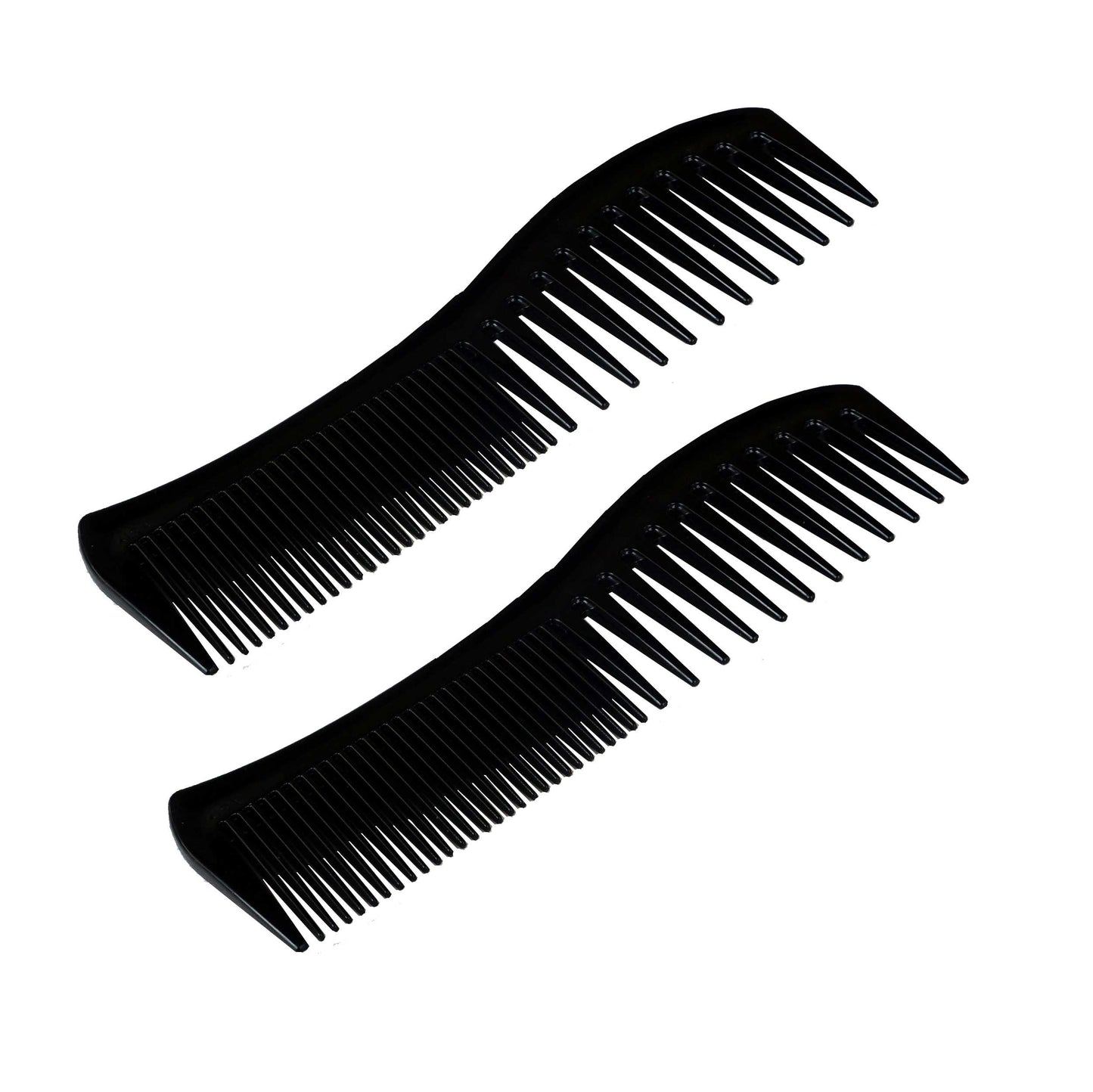 Amelia Beauty, 8in Black Plastic Detangling Wave Comb, Made in USA, Professional Grade Comb,  Portable Salon Barber Shop Black Everyday Styling Rake Comb Hair Styling Tool, 7.5"x 2", 2 Pack