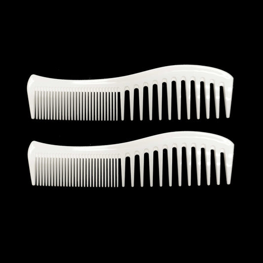 Amelia Beauty, 8in White Plastic Detangling Wave Comb, Made in USA, Professional Grade Comb,  Portable Salon Barber Shop Black Everyday Styling Rake Comb Hair Styling Tool, 7.5"x 2", 2 Pack