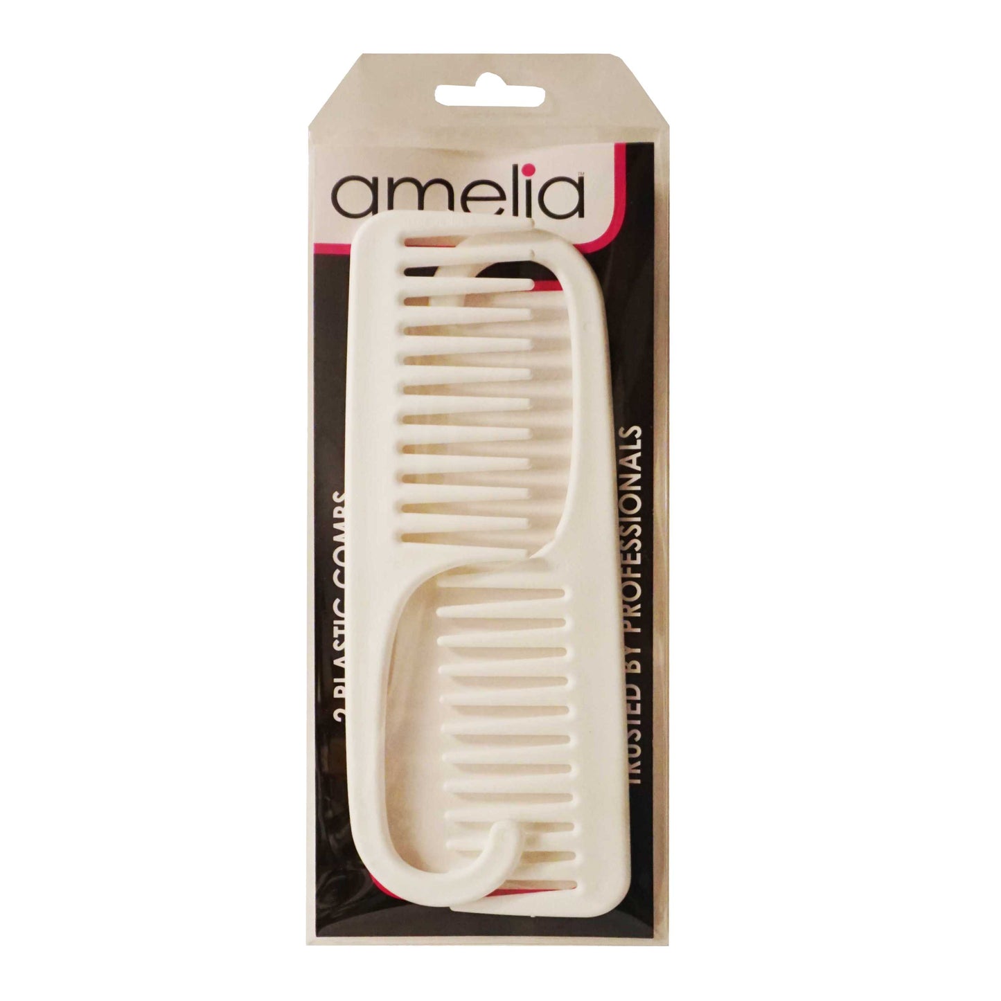 Amelia Beauty, 8in Plastic Wide Detangling Shower Comb, Made in USA, Professional Grade Comb, 2 Pack