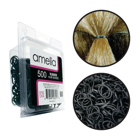 Amelia Beauty | 1/2in, Black, Elastic Rubber Band Pony Tail Holders | Made in USA, Ideal for Ponytails, Braids, Twists, Dreadlocks, Styling Accessories for Women, Men and Girls | 500 Pack