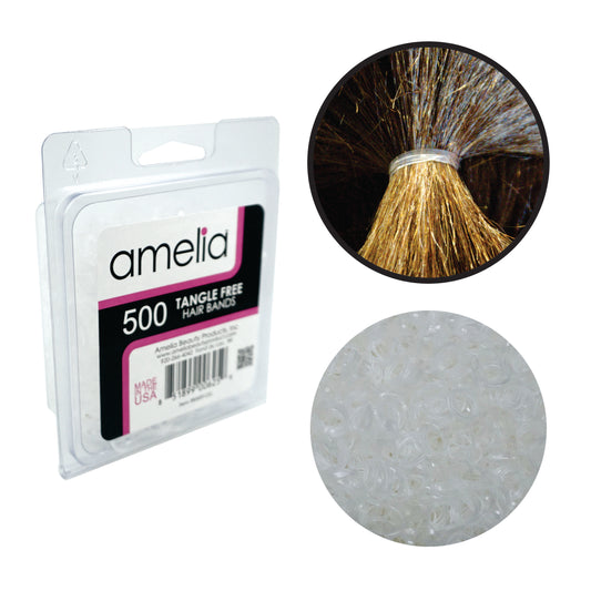 Amelia Beauty | 1/2in, Clear, Tangle Free Elastic Pony Tail Holders | Made in USA, Ideal for Ponytails, Braids, Twists. For Women, Girls. Pain Free, Snag Free, Easy Off | 500 Pack