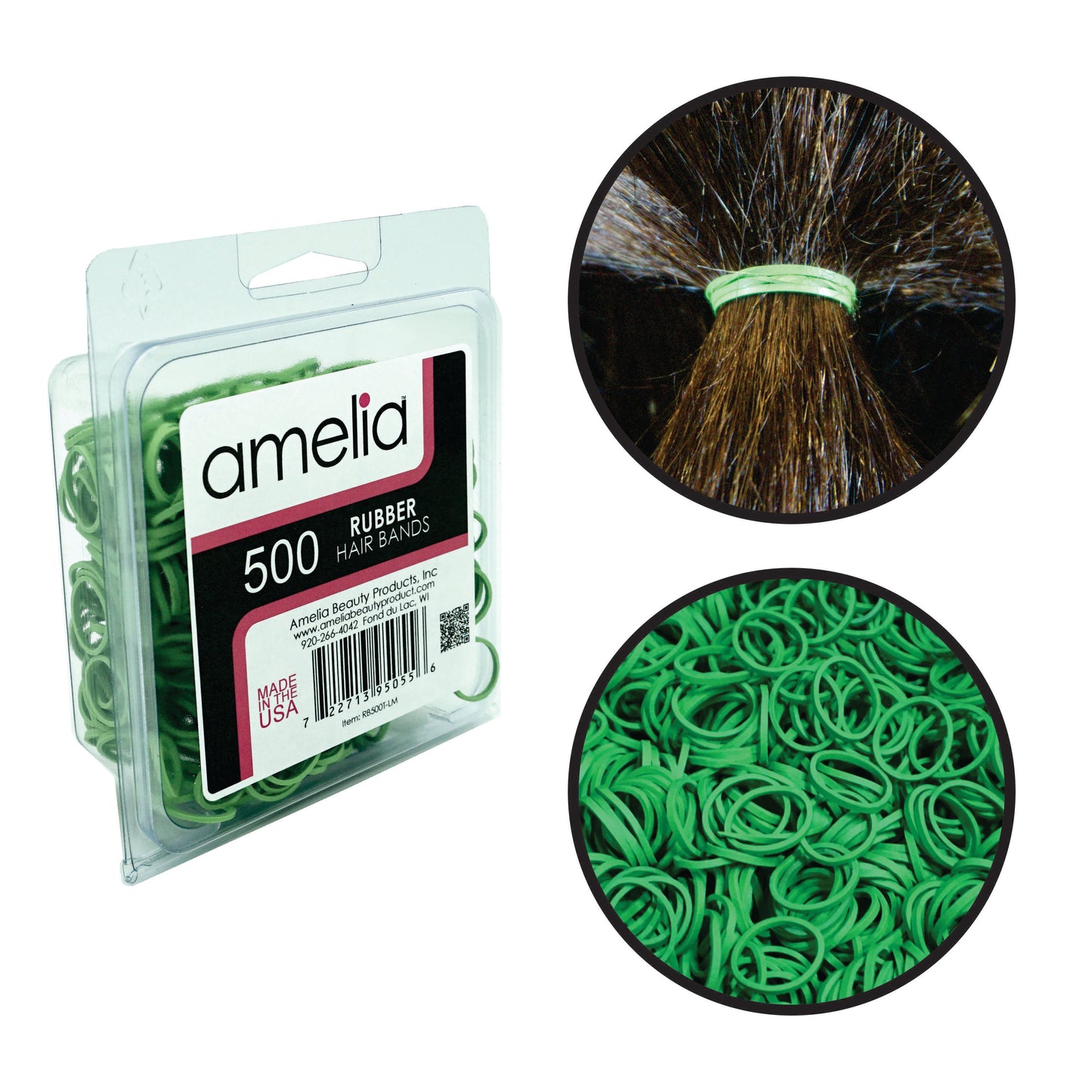 Amelia Beauty | 1/2in, Lime, Elastic Rubber Band Pony Tail Holders | Made in USA, Ideal for Ponytails, Braids, Twists, Dreadlocks, Styling Accessories for Women, Men and Girls | 500 Pack