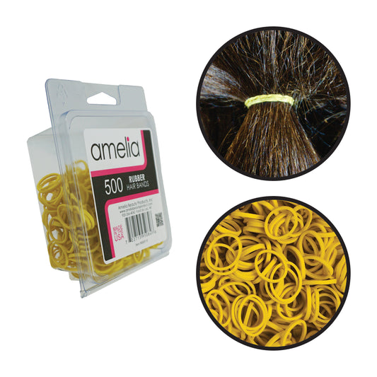 Amelia Beauty | 1/2in, Yellow, Elastic Rubber Band Pony Tail Holders | Made in USA, Ideal for Ponytails, Braids, Twists, Dreadlocks, Styling Accessories for Women, Men and Girls | 500 Pack