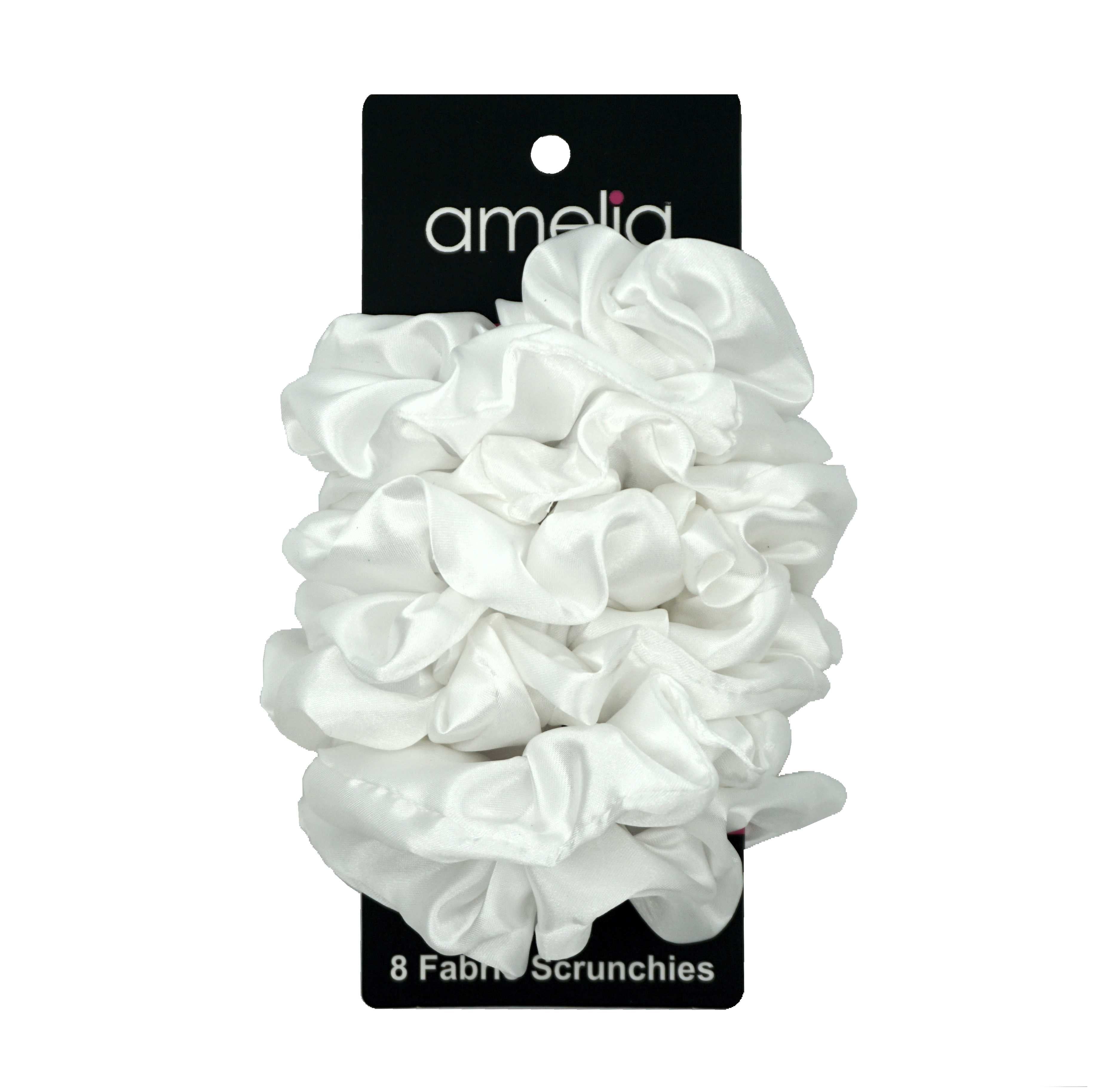 Amelia Beauty Products, White Satin Scrunchies, 3.5in Diameter, Gentle on  Hair, Strong Hold, No Snag, No Dents or Creases. 8 Pack