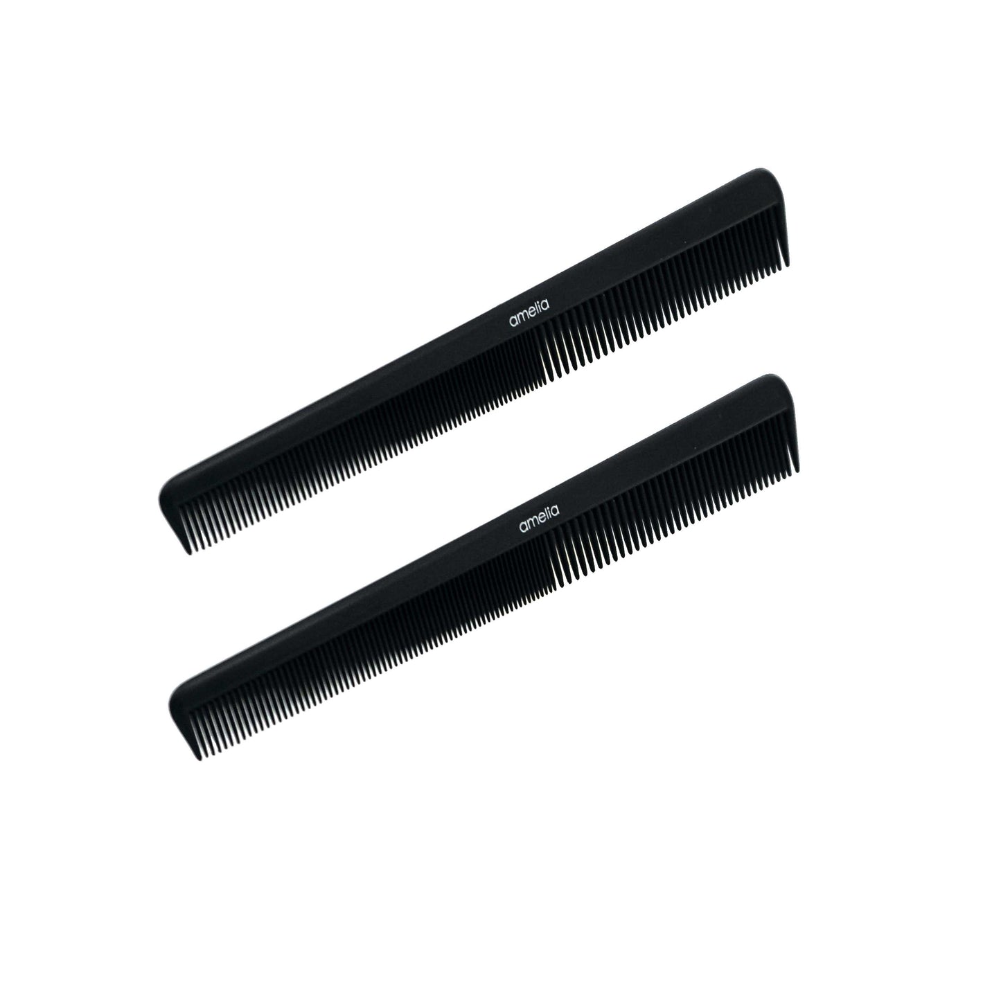 Amelia Beauty, 7in Black Plastic Barber Comb, Made in USA, Professional Grade Pocket Hair Comb, For Blending, Cutting,  Portable Salon Barber Shop Everyday Styling Cutting Hair Styling Tool, 2 Pack