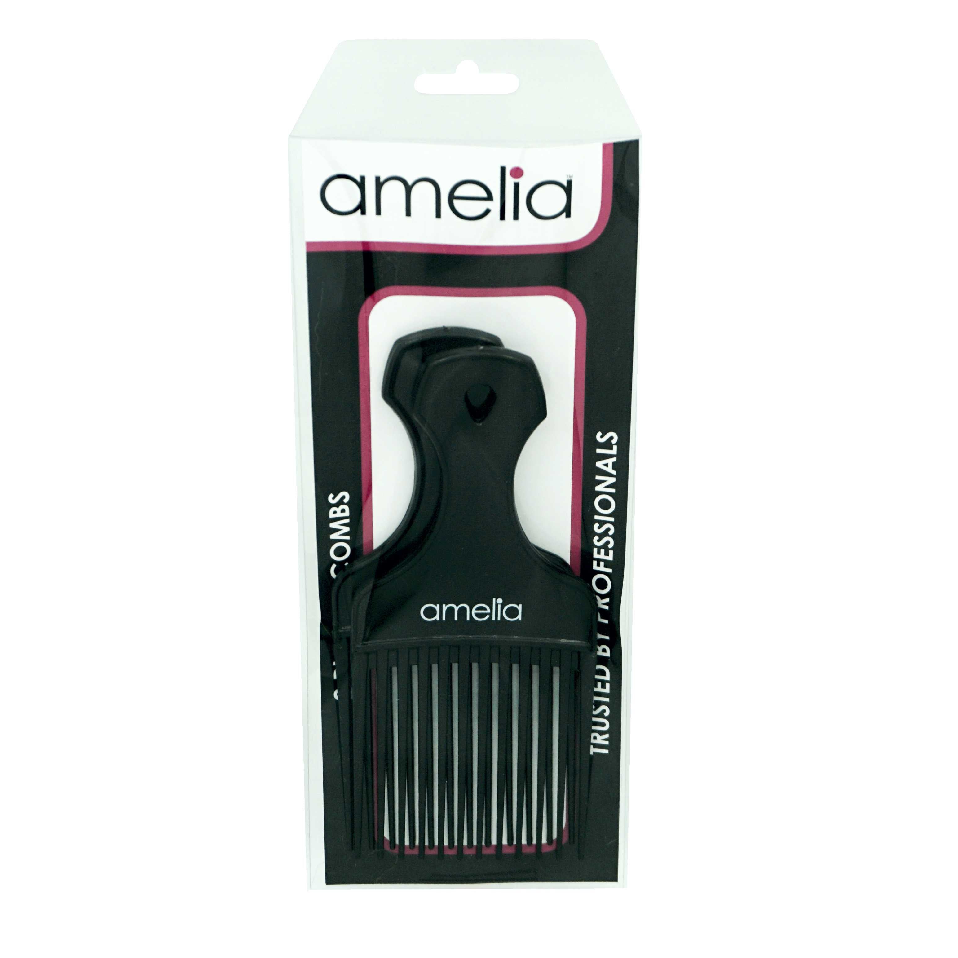 Amelia Beauty, 7in Black Curly Hair Wide Tooth Pick, Made in USA,  Professional Grade Hair Pick Creates Volume, Detangles, Portable Salon  Barber Shop